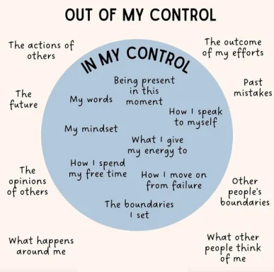 Venn diagram showing aspects of control and lack of control in life.