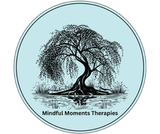 Flower Remedies A willow tree depicted in a circular logo for "Mindful Moments Therapies."