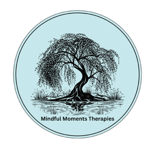 Children and Young people A stylised willow tree reflected in water, with "Mindful Moments Therapies" text below.