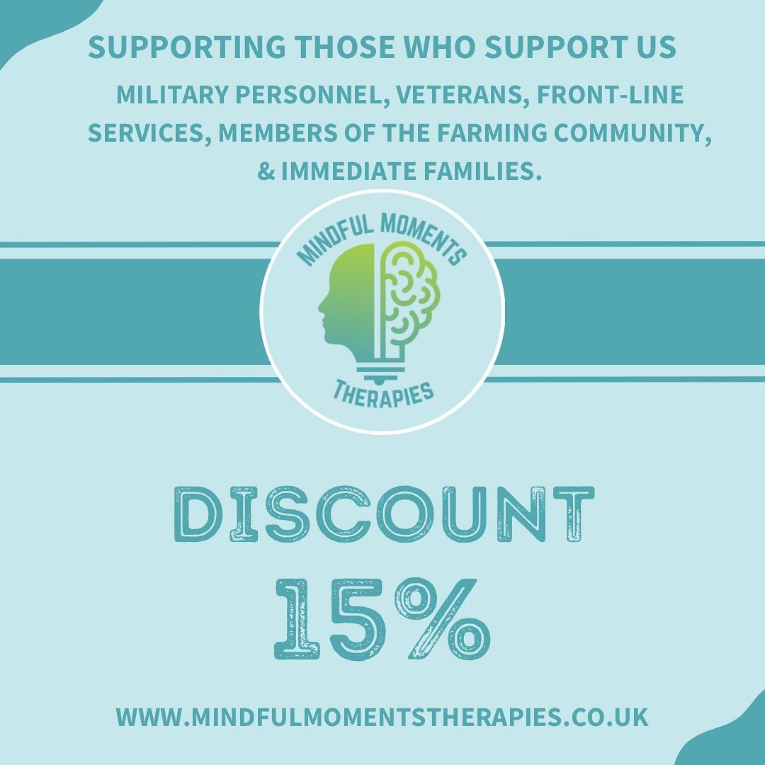 Phiona Hutton Counsellor and Integrative therapist, in person Havant, Hampshire or online nationwide. Promotional graphic offering a 15% discount for military, veterans, and immediate families.