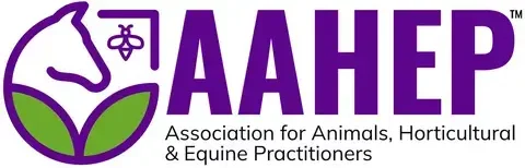 Logo of AAHEP featuring a horse, plant, and the text "Association for Animals, Horticulture & Equine Practitioners."