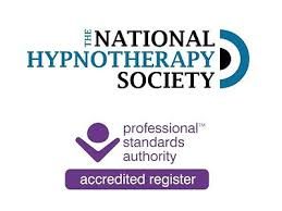 Logo of The National Hypnotherapy Society with a purple accredited register symbol.